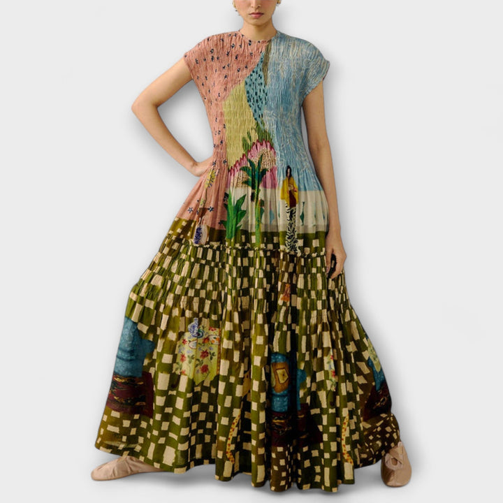 Amara - Haljina s naborima i životinjskim uzorkom