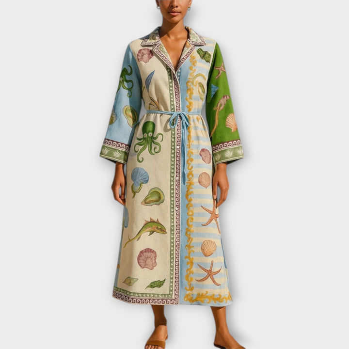 Jule - Tiskane midi haljine od twilla s pojasom