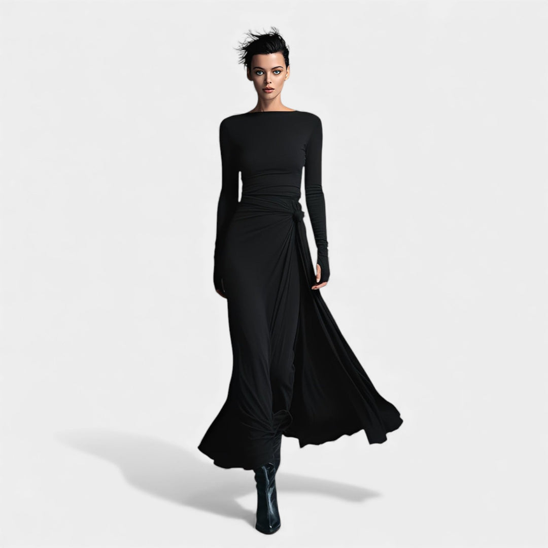 Anna – Elegantna haljina s bočnim čvorom i suptilnim sjajem