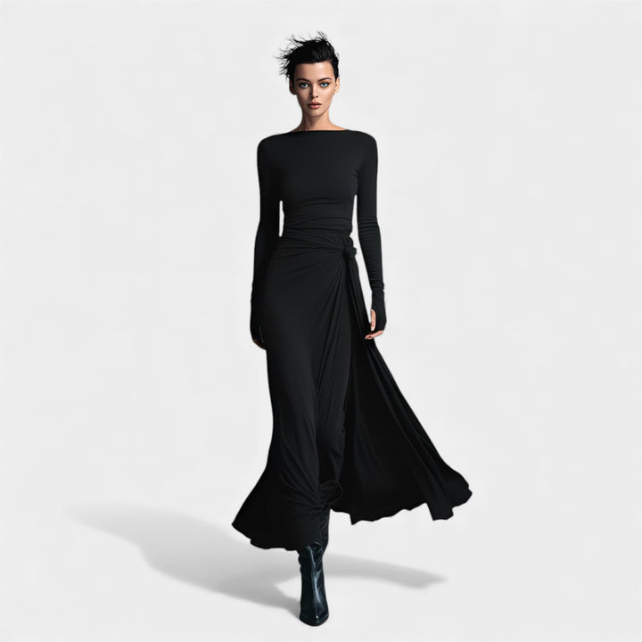 Anna – Elegantna haljina s bočnim čvorom i suptilnim sjajem