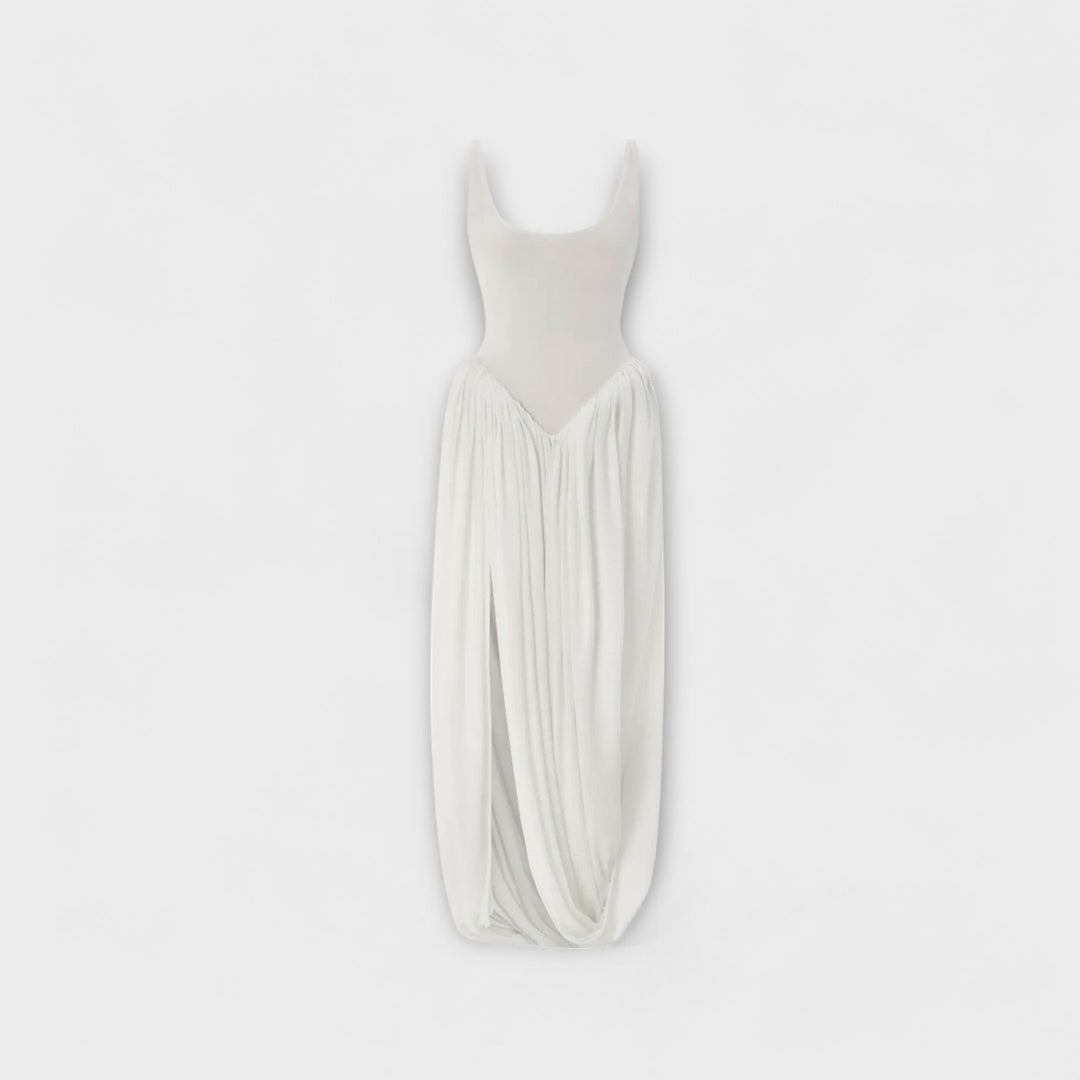 Maxi haljina s drapiranim suknjom i bočnim prorezom