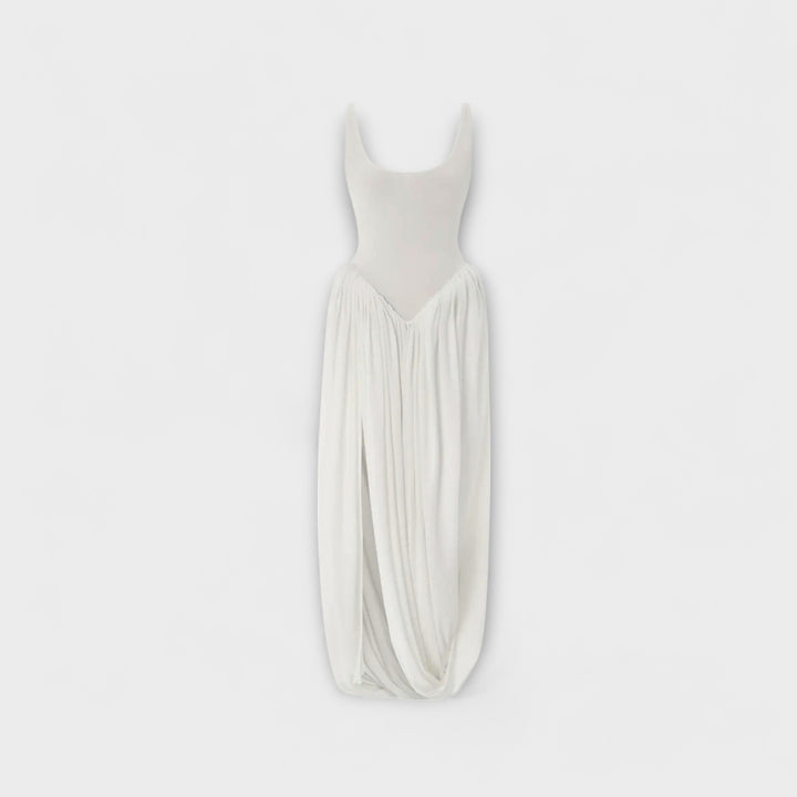 Maxi haljina s drapiranim suknjom i bočnim prorezom