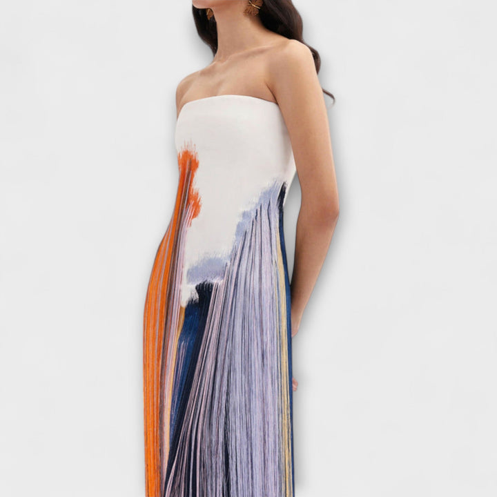 Ljeto - Stylish haljina s blokiranjem boja i trendi resicama