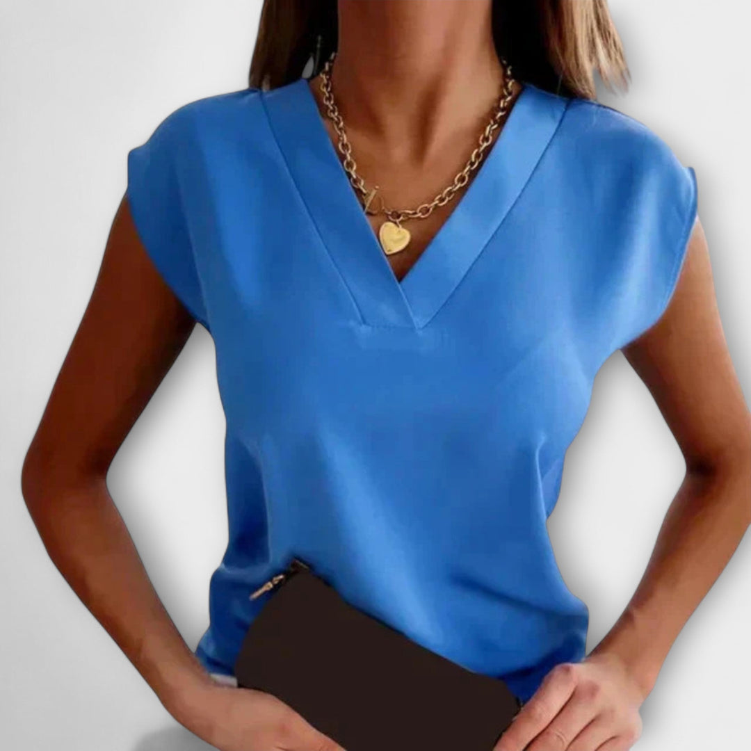 Ženski ljetni top s V-izrezom i slobodnim rukavima
