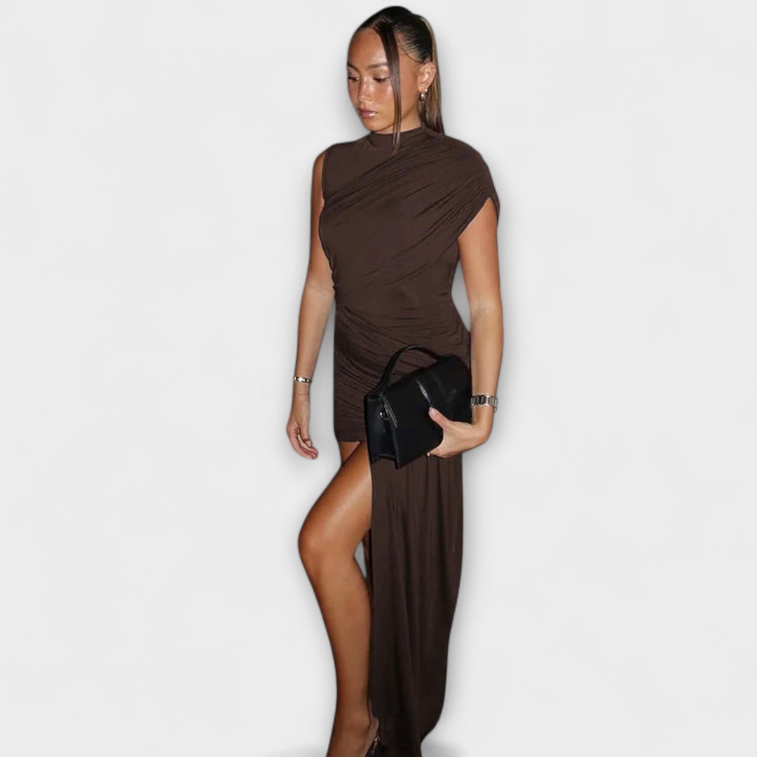 Lila - Stilizirane, uske haljine s okruglim izrezom i naborkima