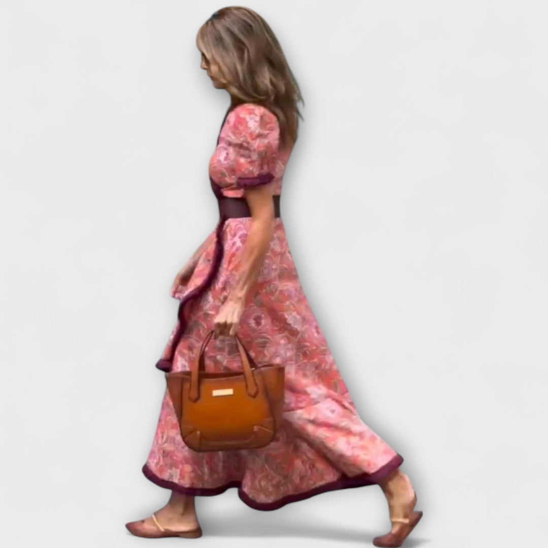 Elegantne ružičaste maxi haljine s kratkim rukavima