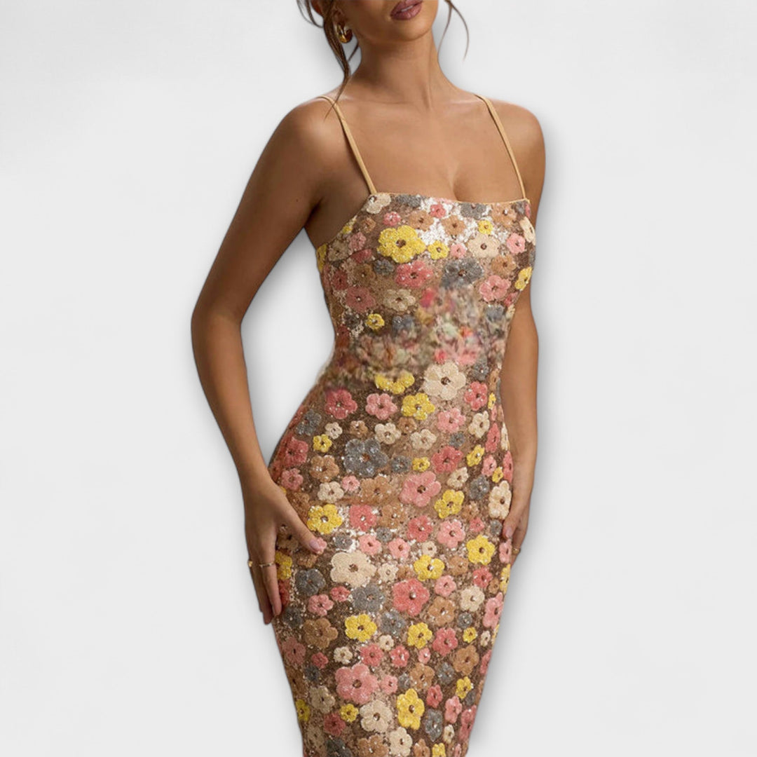 Oakley - Maxi Haljina s Cvijećem i Šljokicama u Stilu 80-ih