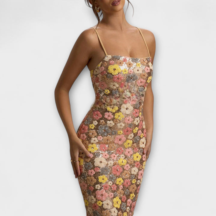 Oakley - Maxi Haljina s Cvijećem i Šljokicama u Stilu 80-ih