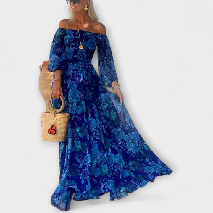 Juniper - Cvjetna Maxi Haljina s Otkritim Rameni za Odmor