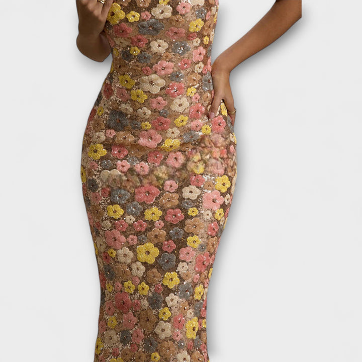 Oakley - Maxi Haljina s Cvijećem i Šljokicama u Stilu 80-ih