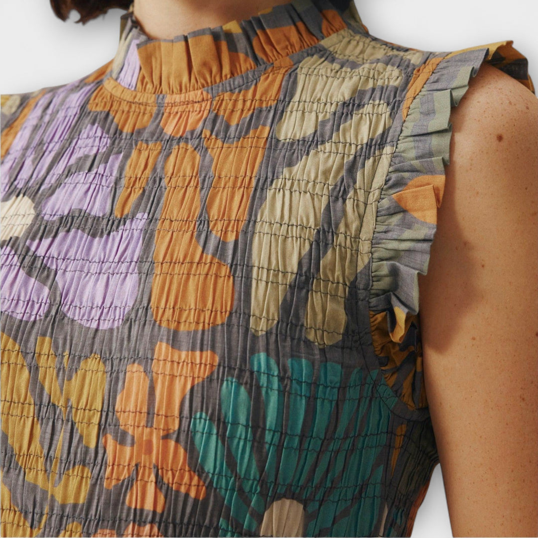 Višebojna botanička midi haljina