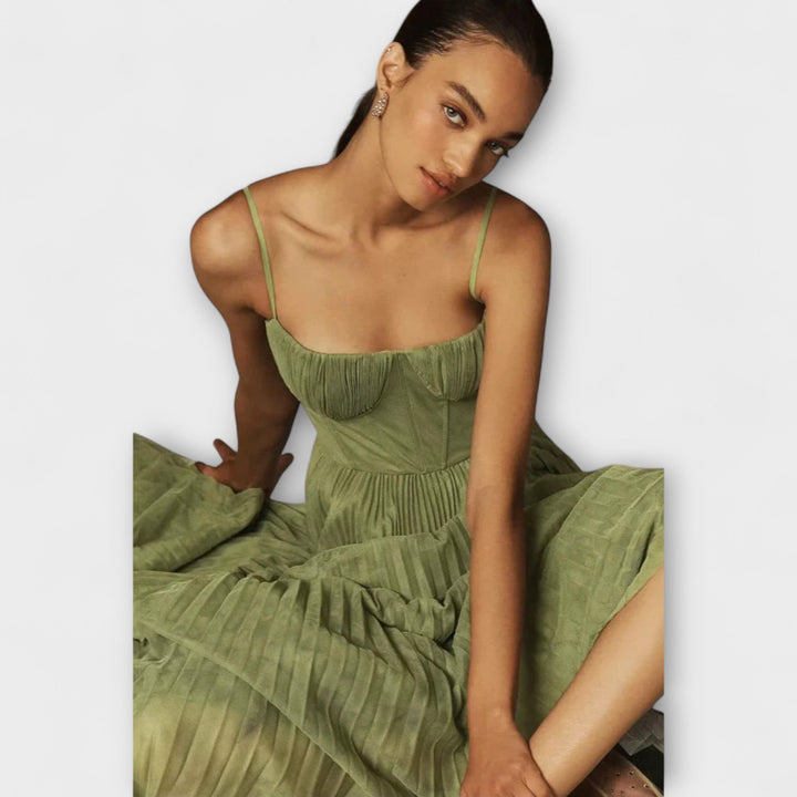 Marilyn - Midi Tylasta Nabranega Krila haljina s Bustierjem