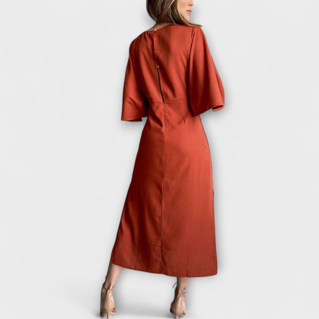 Holly - Ležerna haljina s V-izrezom, izrađena od pamuka i lana s vezanjem