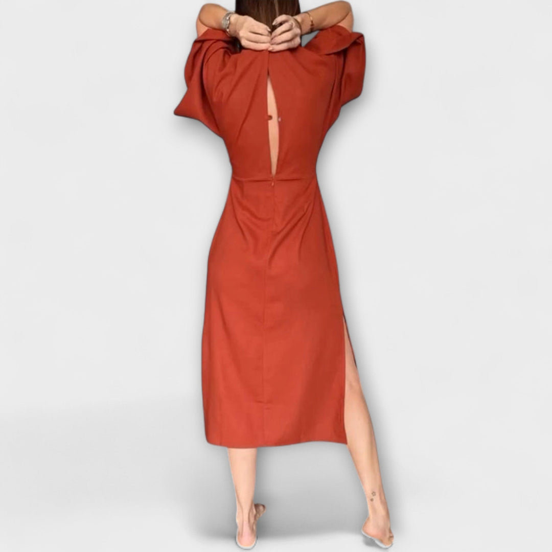 Holly - Ležerna haljina s V-izrezom, izrađena od pamuka i lana s vezanjem