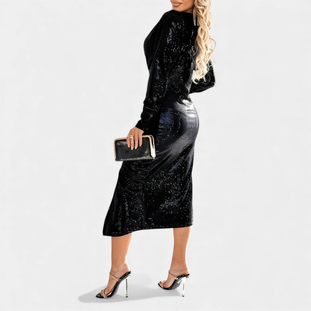 Maria – Elegantna večernja haljina sa šljokicama i prorezom