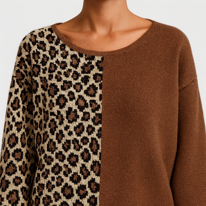 Marina - Ležeran pulover s leopardim uzorkom
