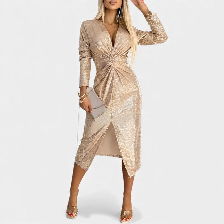 Maria – Elegantna večernja haljina sa šljokicama i prorezom