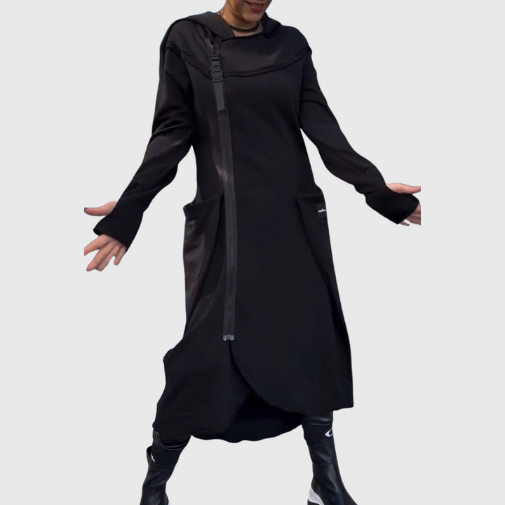 Adriana – Stilska asimetrična bunda s kapuljačom