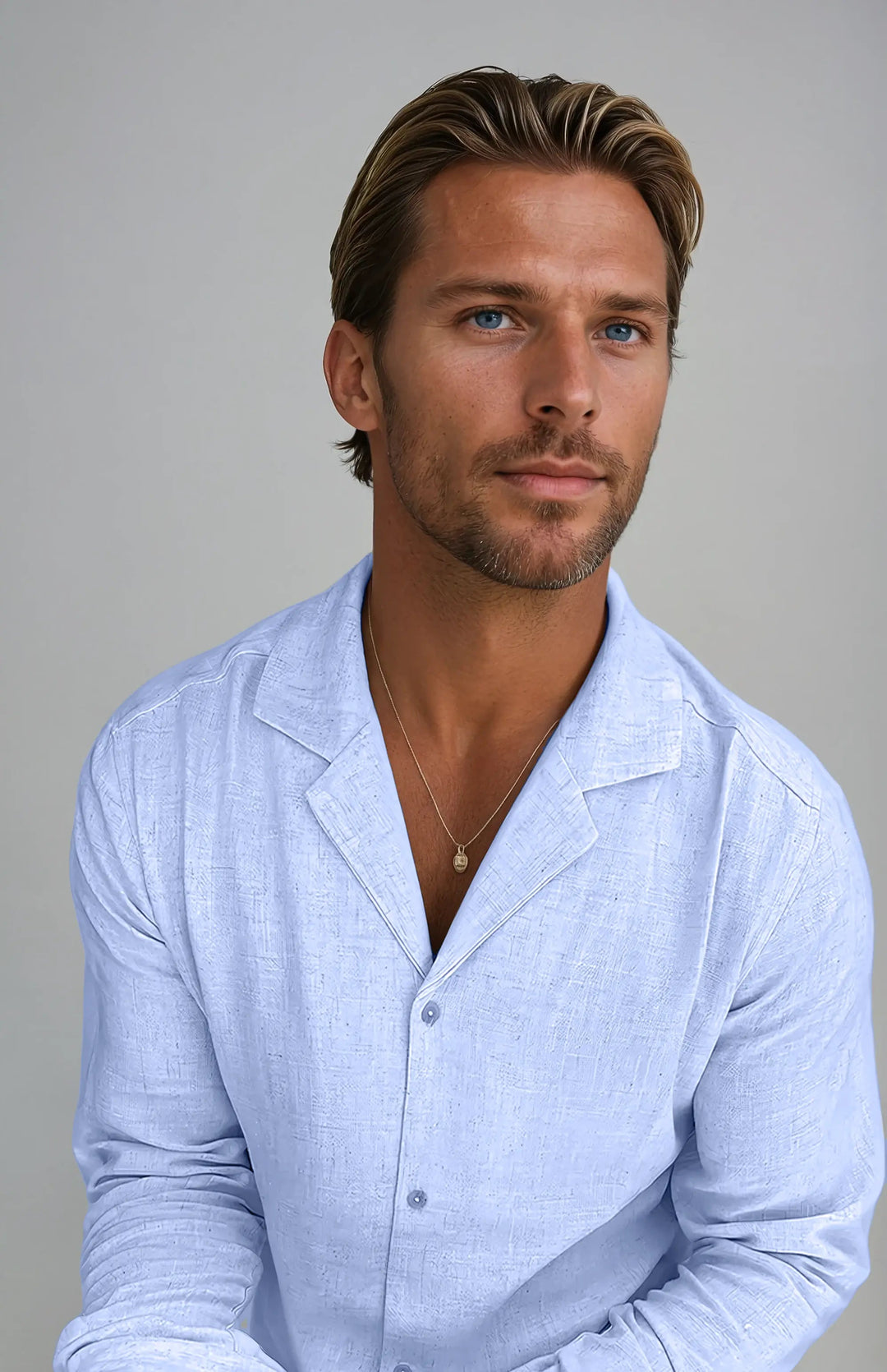 Ljetna lanena košulja - Svijetlo plava