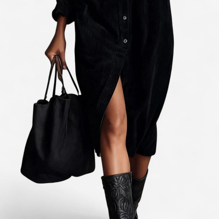 Anastacia™ Midi Ample od baršuna s rebrastim uzorkom