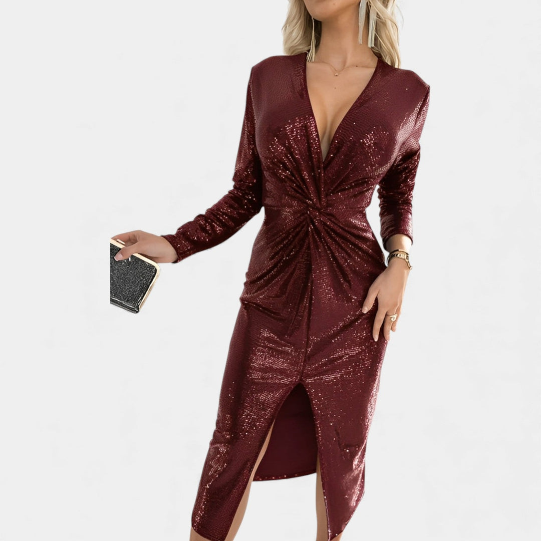 Maria – Elegantna večernja haljina sa šljokicama i prorezom