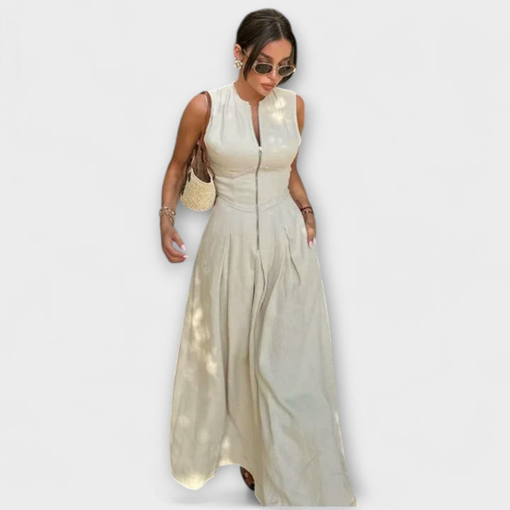 Kratka haljina bez rukava s plisiranjem i uskim krojem midi