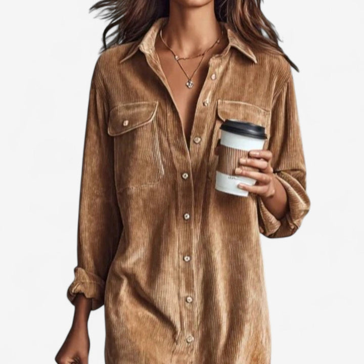 Anastacia™ Midi Ample od baršuna s rebrastim uzorkom