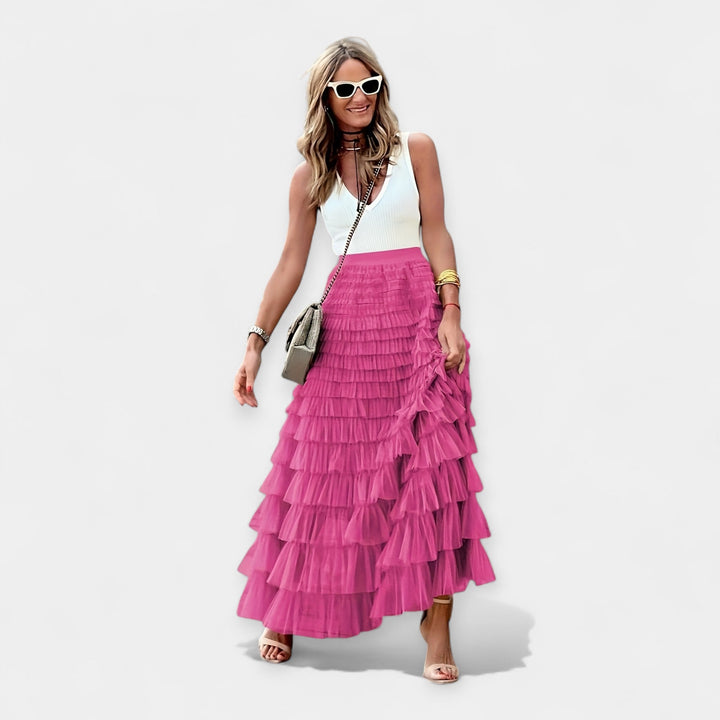 Valerie - Boho Suknja s Mrežastim Satenskim Rubom