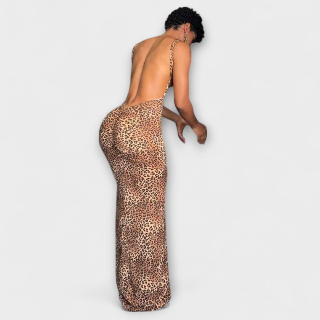Della - Maxi haljina s leopard uzorkom i otkrivenim leđima