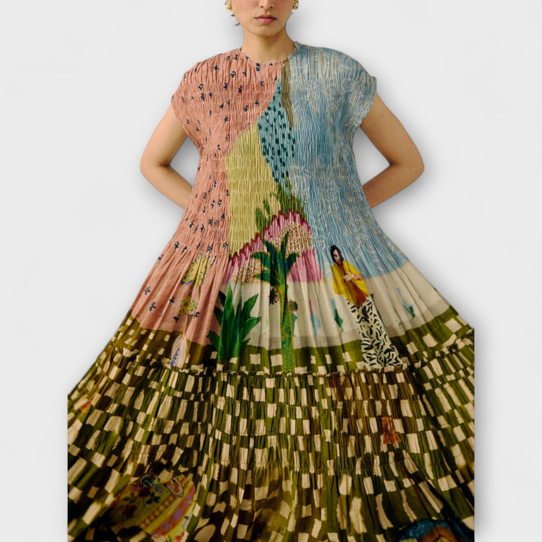 Amara - Haljina s naborima i životinjskim uzorkom