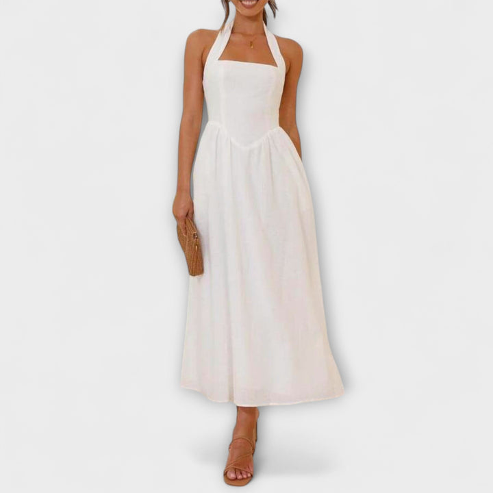 Lydia - Crne halter haljine srednje dužine s detaljem u struku