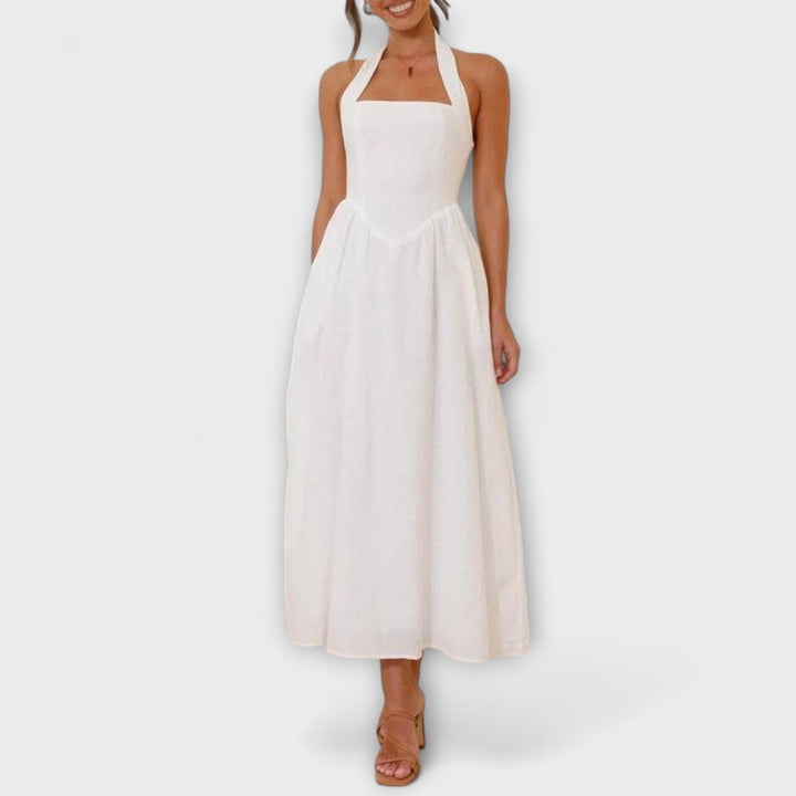 Lydia - Crne halter haljine srednje dužine s detaljem u struku