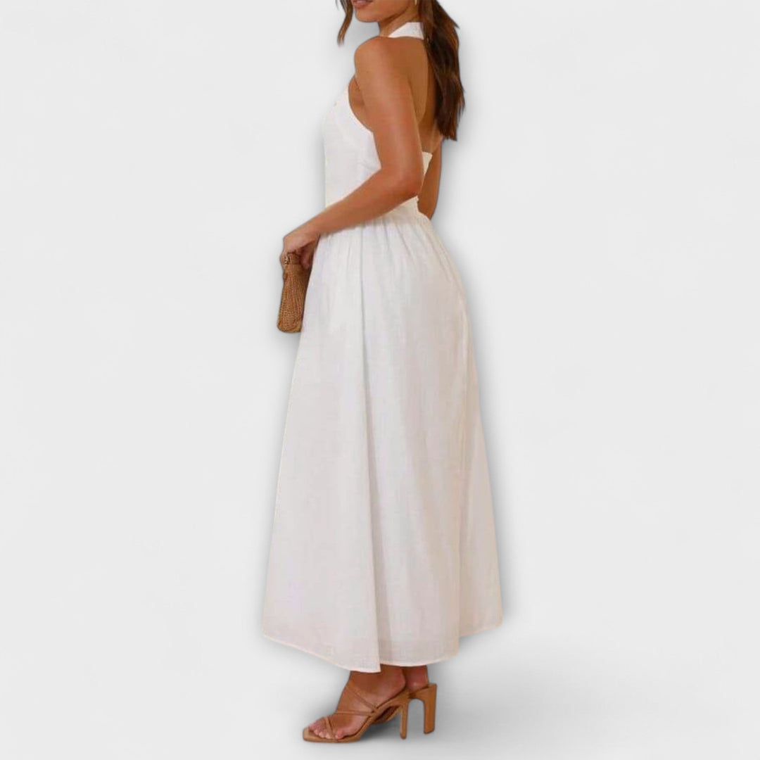 Lydia - Crne halter haljine srednje dužine s detaljem u struku